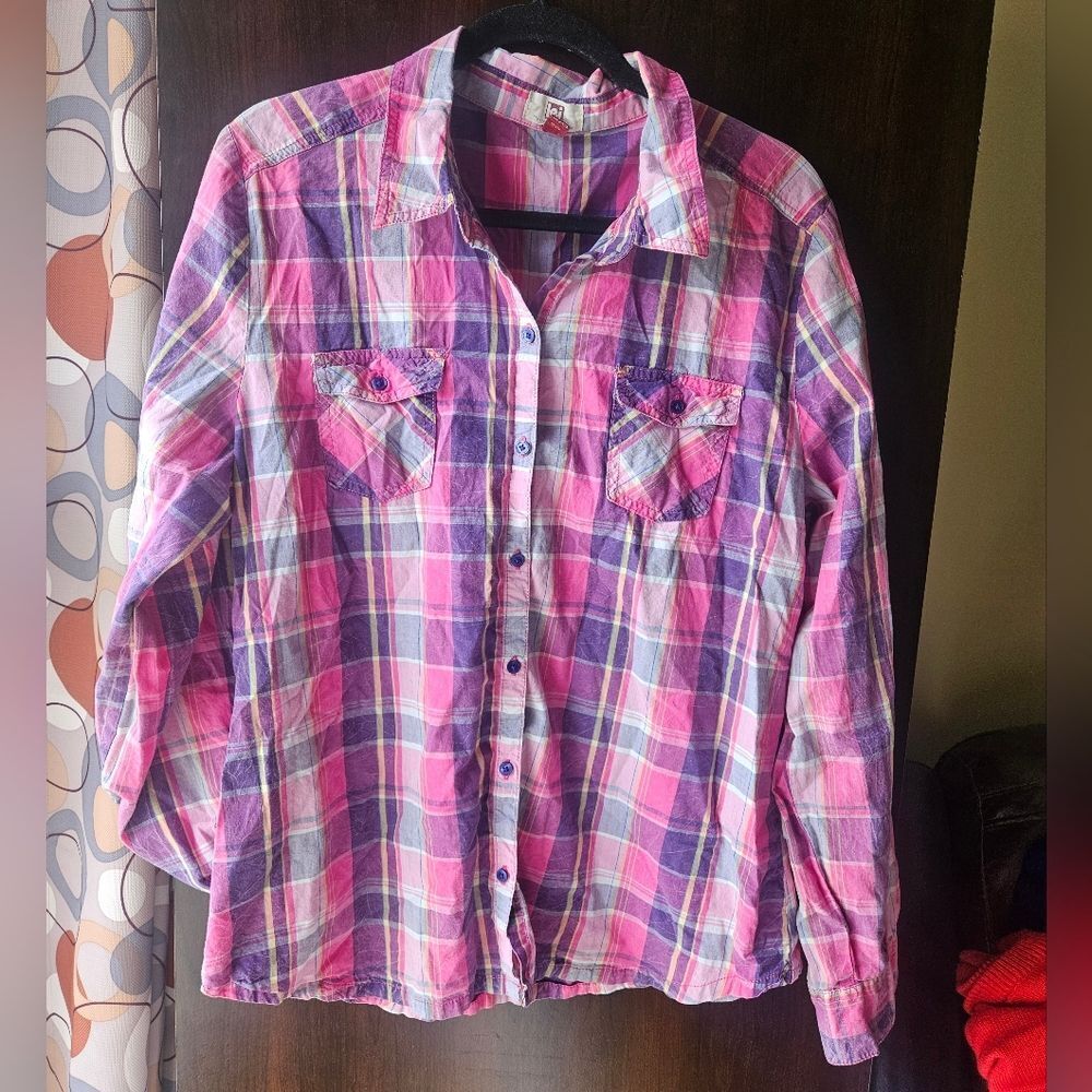 LEI Pink And Purple Women's Plaid Shirt